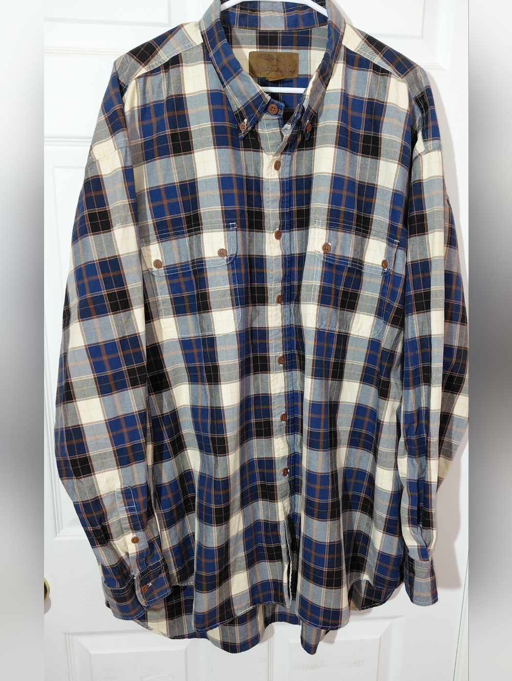 Vintage Bob Timberlake Plaide Frannel Shirt Men's Sz XXL blue Brown Made In USA.
